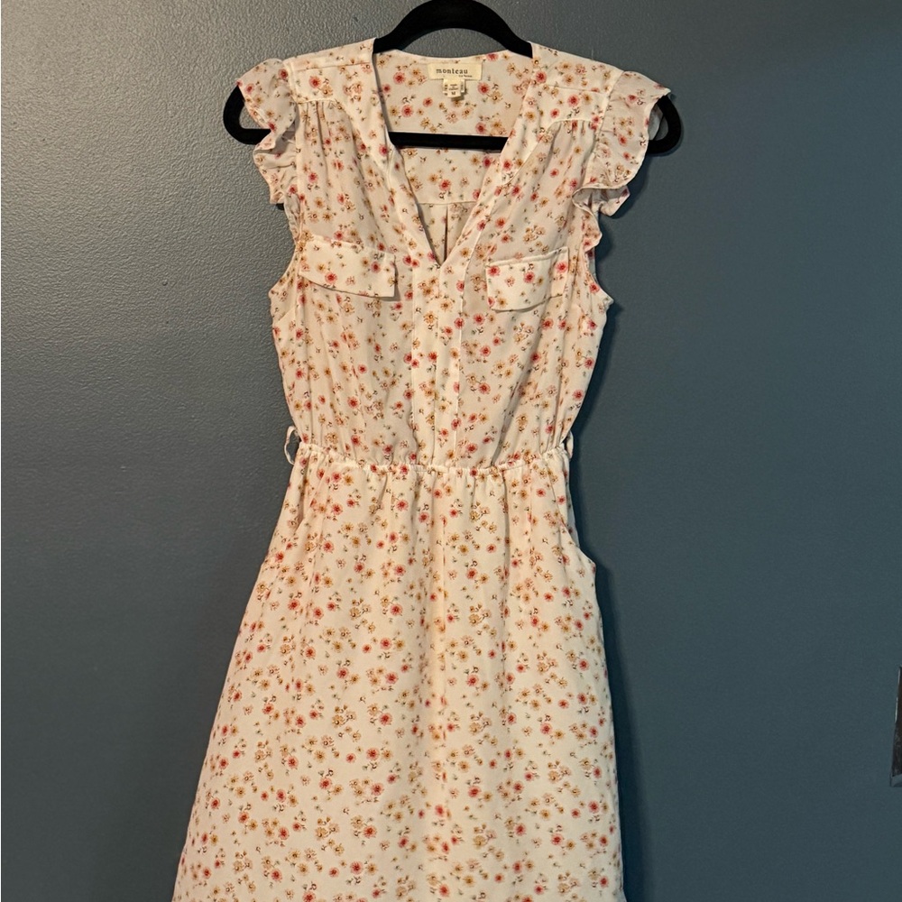 Monteau Cream and Red Floral Midi Dress